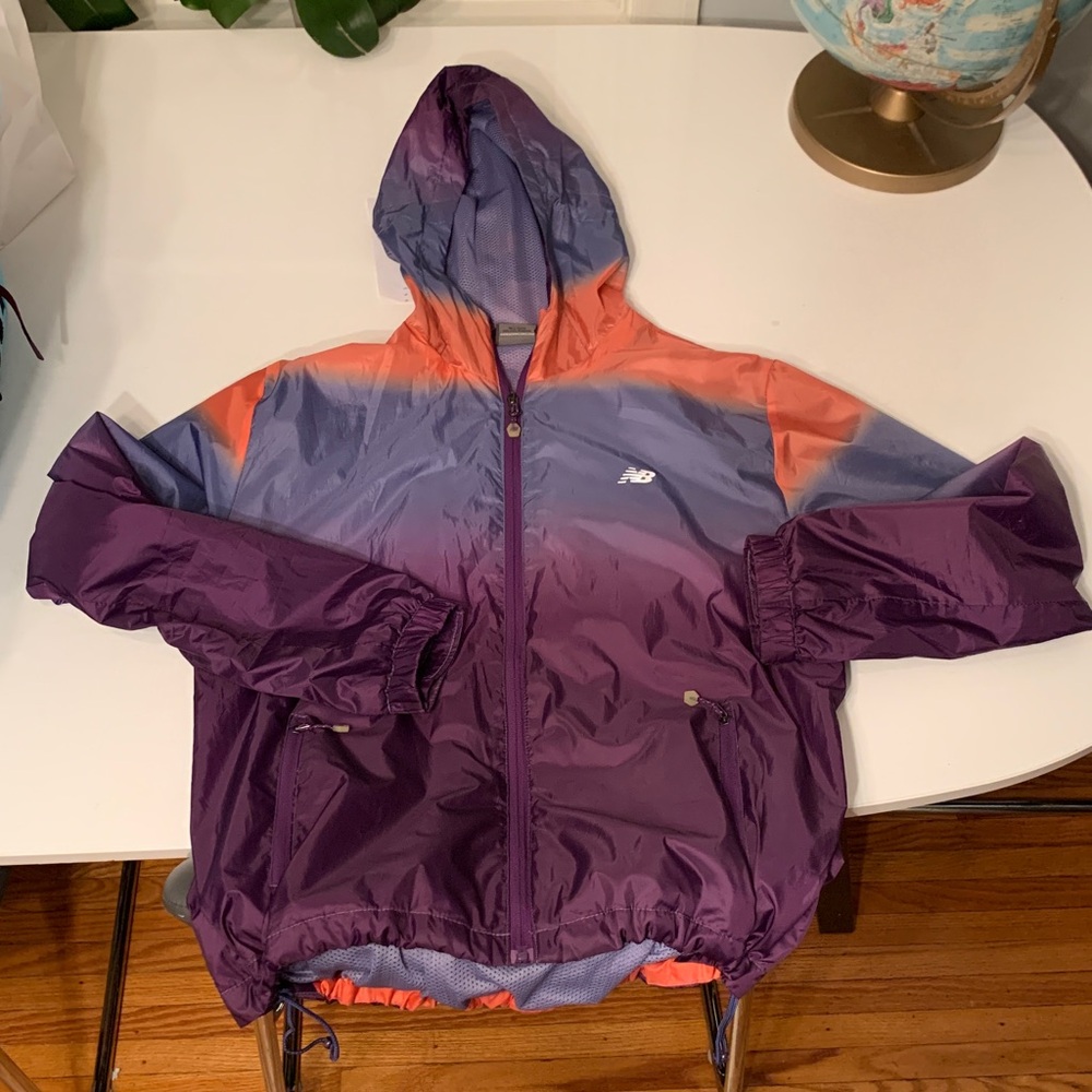 New Balance Purple Blue Orange Ombre Full Zip Windbreaker With Hood XL